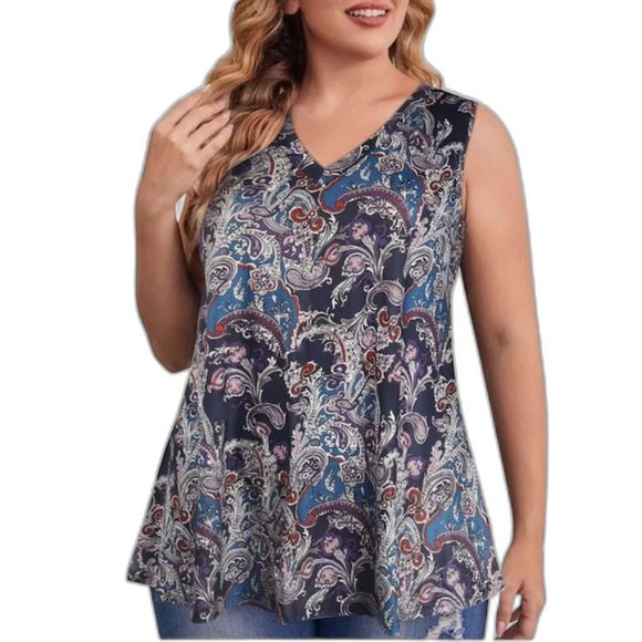 New with Tags VIVI Fashion Plus Size V-Neck Sleeveless Paisley Tunic size 4XL C7 - Picture 2 of 8